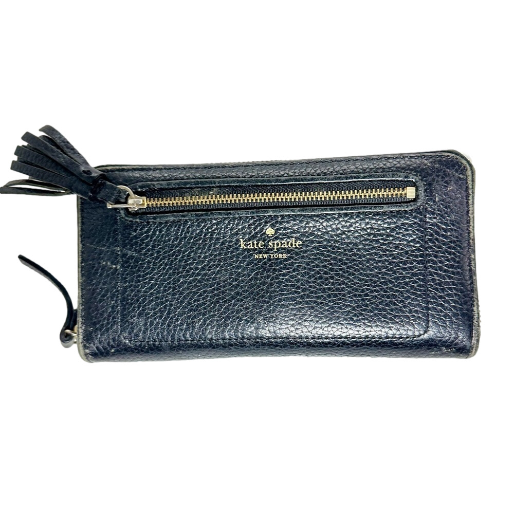 Kate Spade Black Neda Chester Street Pebbled Leather Tassel Zip Wallet 8x4